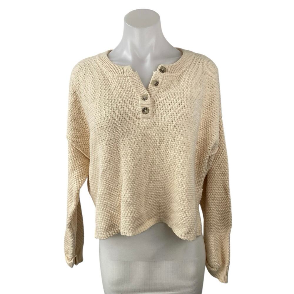 Sincerely Jules Women's Beige Knit Button V-neck Long Sleeve Sweater Top Size S